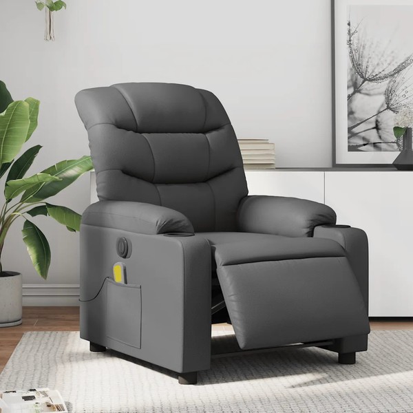 Massagesessel Elektrisch Grau Kunstleder Shiatsu GanzköRper Klappbar-image