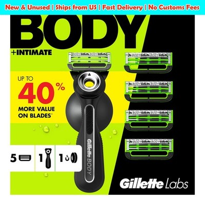 GilletteLabs Body Intimate Razor for Men 5ct Kit Handle Refills Hanger NEW