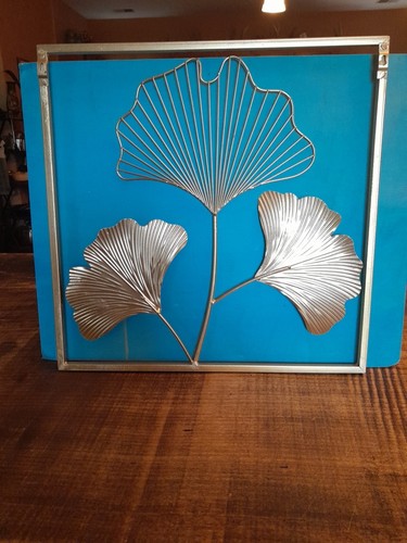 Lot of 3 Gold Tone Metal Wall Art Hangings Round & Square Leaves Floral Flower - Picture 10 of 10