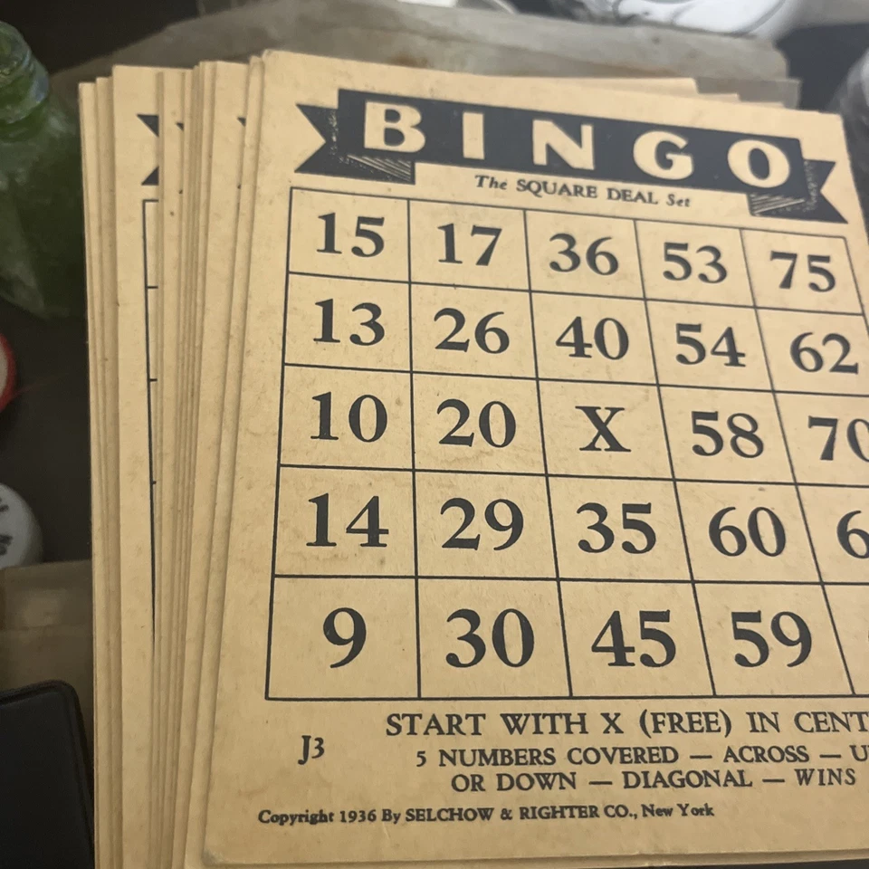 Bingo Cards "The Square Deal Set" Copyright 1936 Made in USA-pack Of 10 - Image 2 of 2