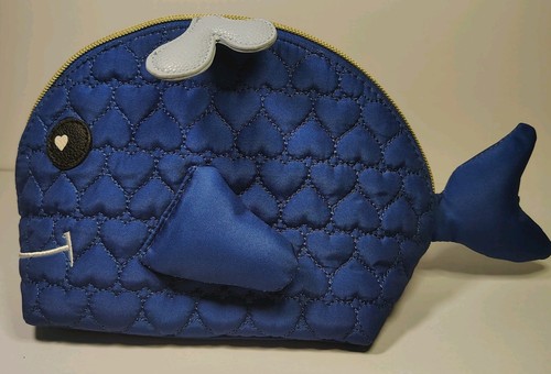 Betsey Johnson Heart-Quilted Blue Whale Cosmetic/Make-up Bag Pre-owned
