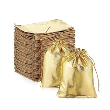 50 pcs Gold Drawstring Gift Bags Pouches for Jewelry & Candy Bars Small Business