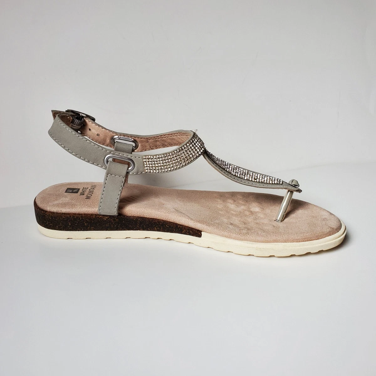 White Mountain Womens T Strap Parana Thong Sandals 8 M Rhinestones