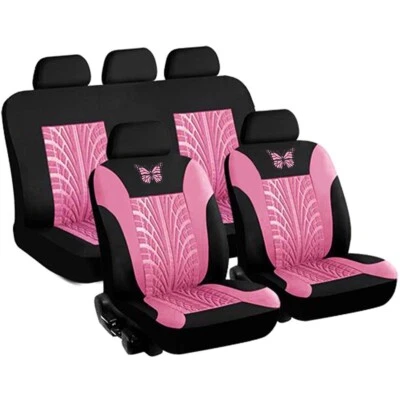 9 Pièces Rose Housse de Siège Voiture Universel Coussin Avant et Arrière | Nylon - Photo 1/4