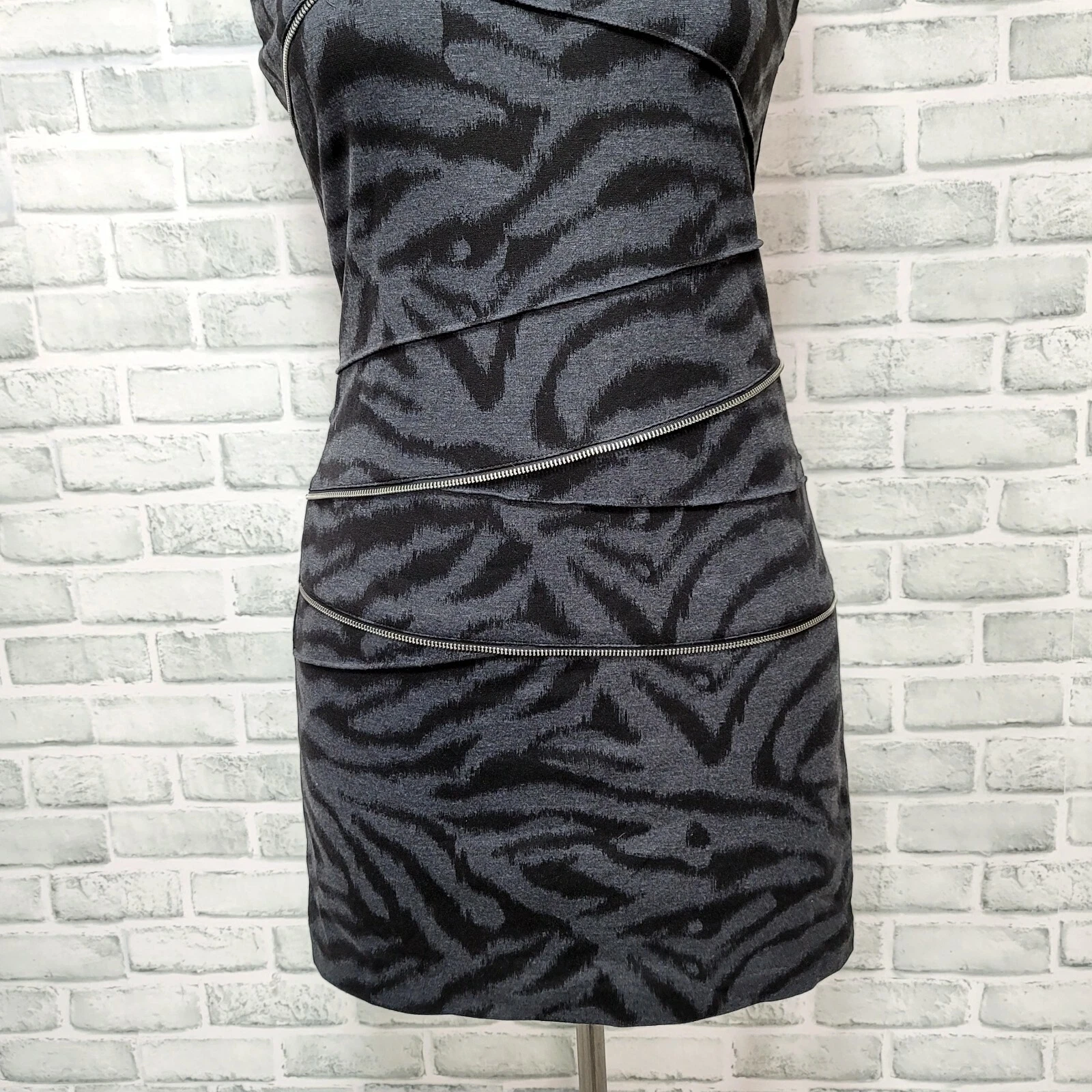 Abito Michael Kors 6 senza maniche stampa zebrata dettaglio cerniera bodycon mini dress