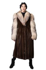 Mahogany Letout Mink Coat W/ Fox Collar And Sleeves - Sz 12