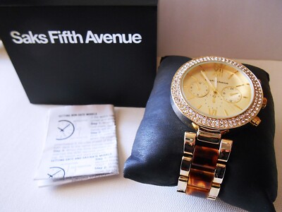 SAKS FIFTH AVENUE Goldtone Iced Out Men's Watch