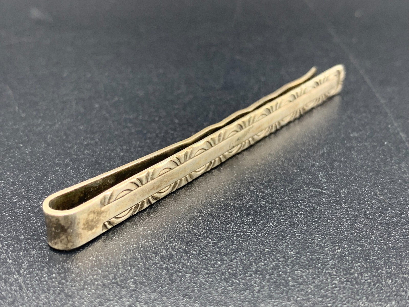 Antique German Embossed Solid Silver Tie Bar Clip… - image 1