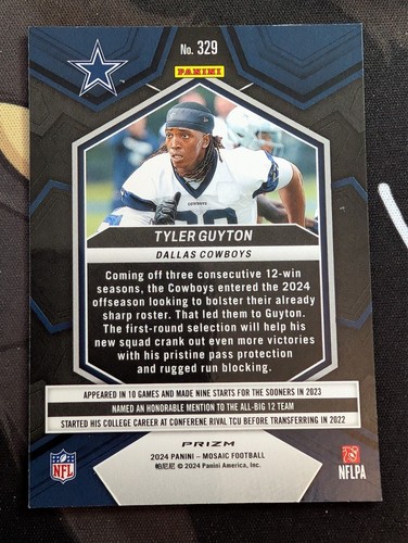 2024 Mosaic Tyler Guyton Silver Mosaic Prizm Rookie Card RC Cowboys - Picture 2 of 2