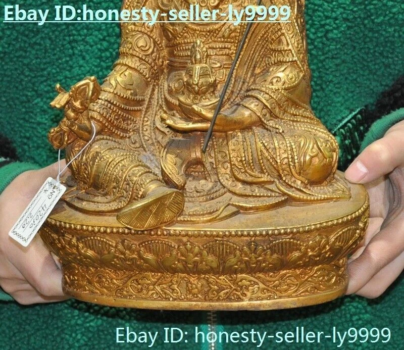 Assento de budismo tibetano 11,6" bronze dourado Guru Rinpoche Padmasambhava estátua de Buda - Imagem 3 de 4