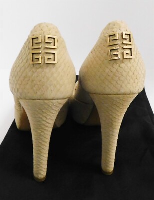 Givenchy Beige Embossed Snake Print Leather Platform Pumps