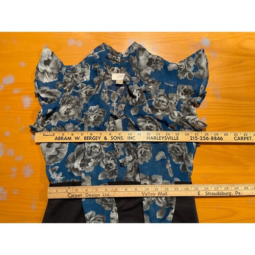 Corbata Ann Taylor LOFT Azul Rosas Negra Manga Corta Flutter Transparente Gauzy 4 S - Imagen 6 de 8