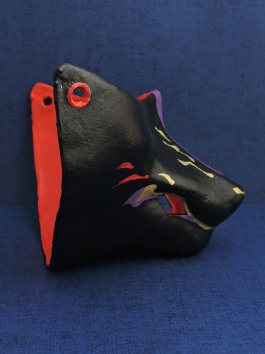 New Japanese fox half mask motif " Kurogane(iron) " Hand made Antique F/S - Picture 3 of 9