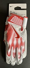 Nike Alpha Elite Mens FB2310-124 White Red Leather Batting Gloves Size L
