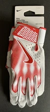 Nike Alpha Elite Mens FB2310-124 White Red Leather Batting Gloves Size L