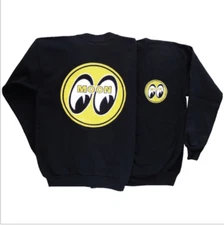 Men's Mooneyes Classic Moon Yellow Logo Black Crew Neck Sweatshirt SM060 S-XXL