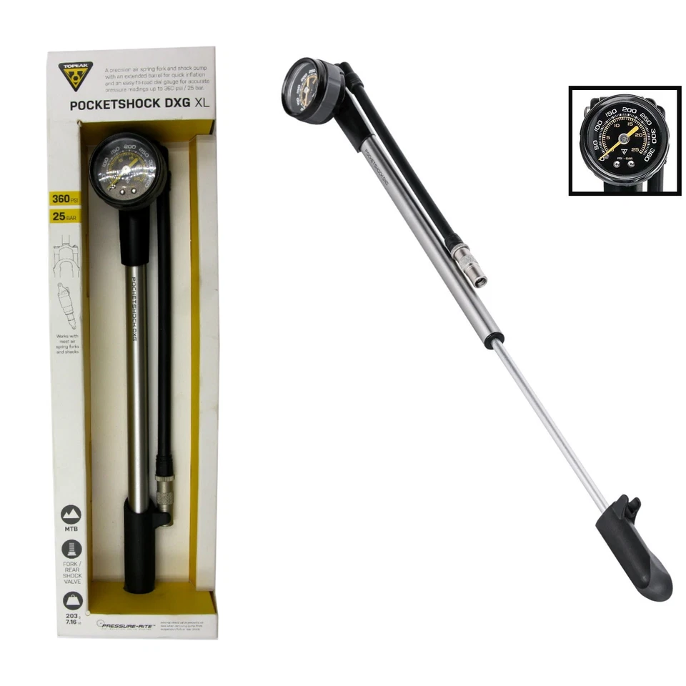 Topeak TPSDXG-XL Longer Pocketshock DXG XL Bike Shock Pump 360psi Foto 3 de 3