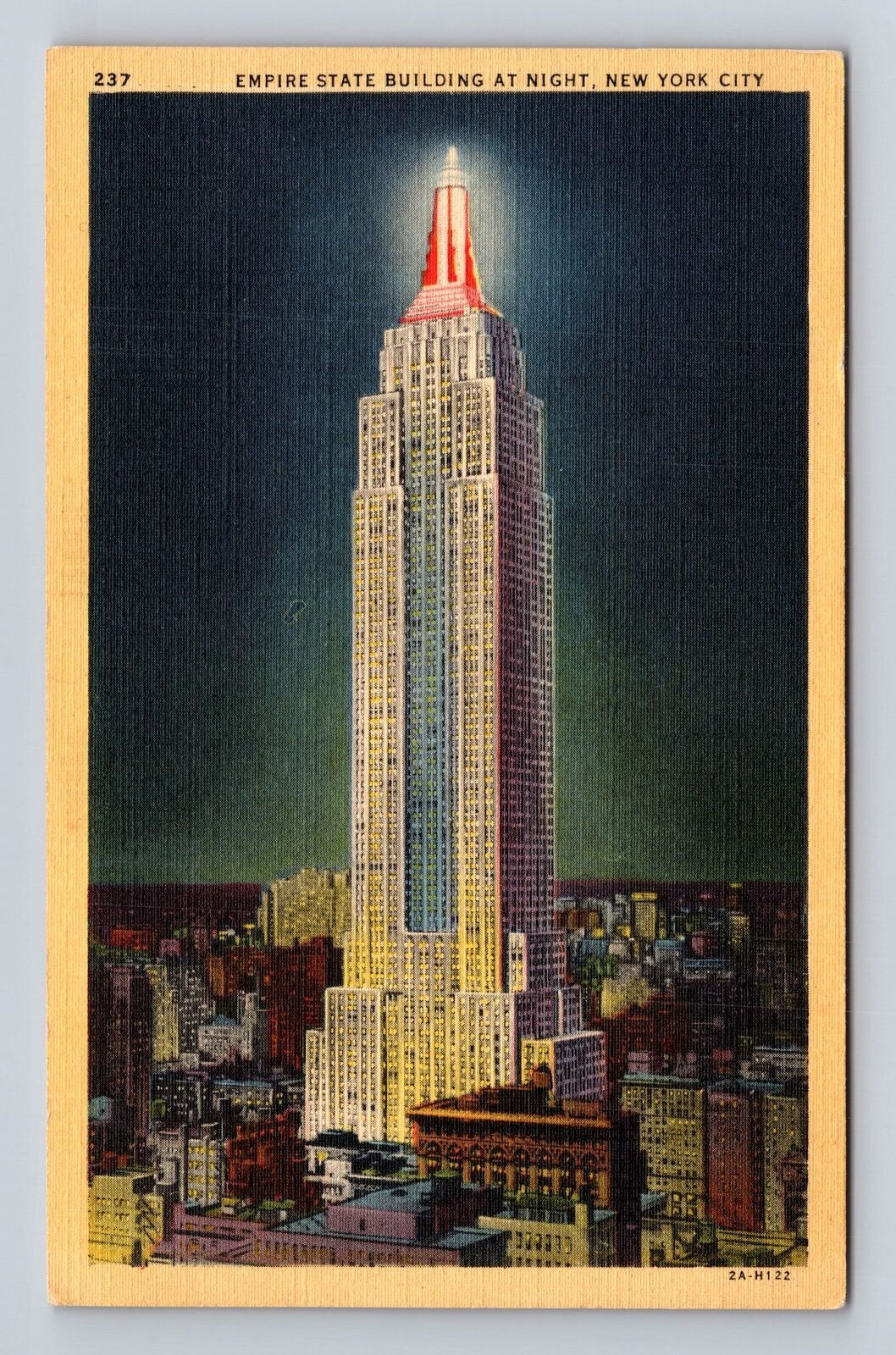 New York City-NY, Empire State Building Illuminated At Night, Vintage Postcard