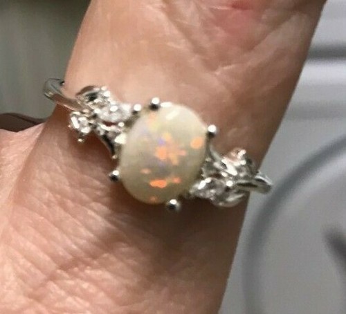 100% Genuine Coober Pedy Semi Black Opal & Zircon Sterling Silver Ring 0.93ct P - Picture 10 of 11