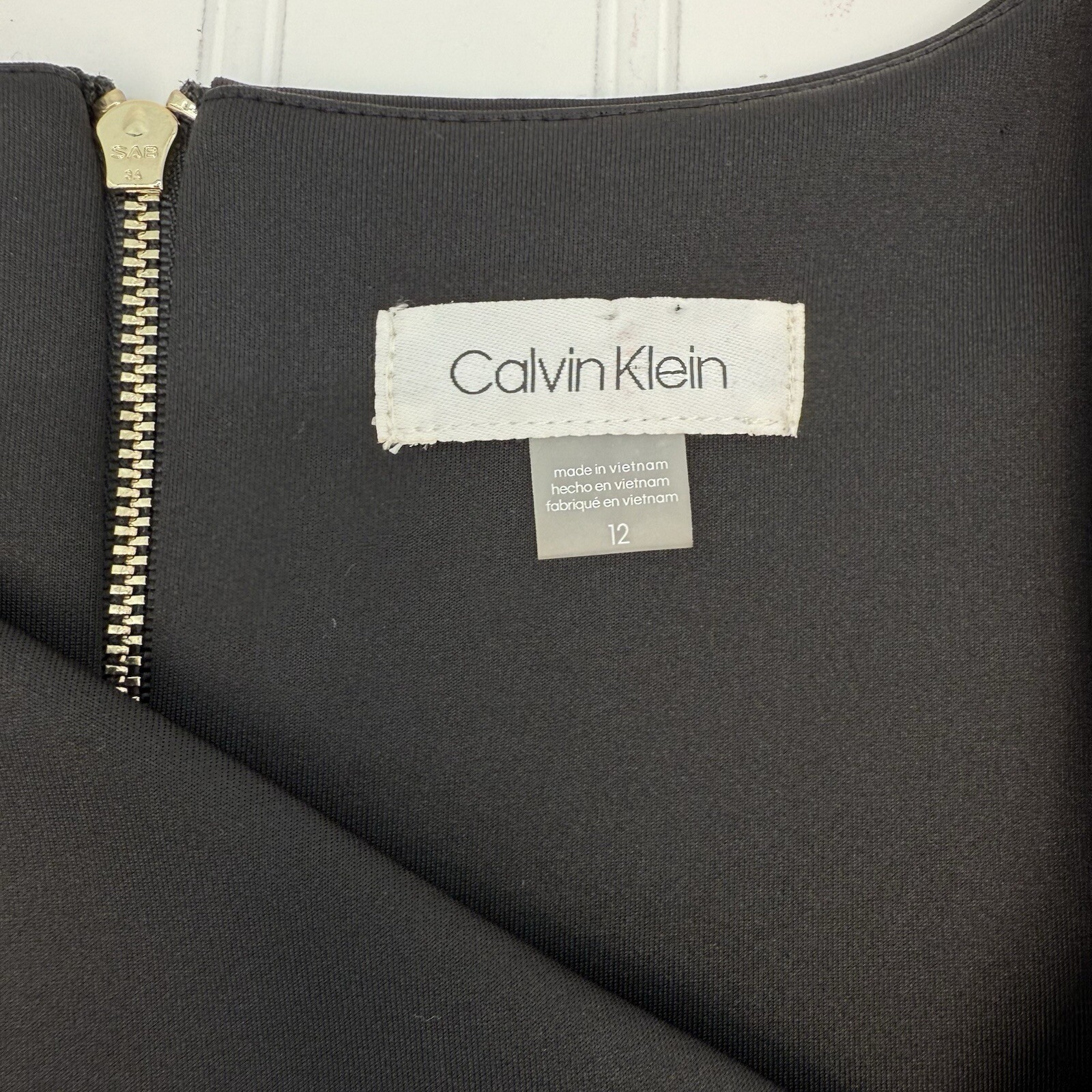 Calvin Klein Black Midi Dress Asymmetric Neck Sheath Career NWT Size 12 thumbnail 7