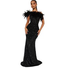 Black Sequin Dress with Feathers