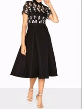 New Little Mistress Size 6 Beth Mono Crochet Lace Black Midi Dress, Party, BNWT 