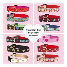 DOG COLLARS VALENTINE'S DAY LOVE XS, S, M, L, XL, XXL Adjustable Made In USA