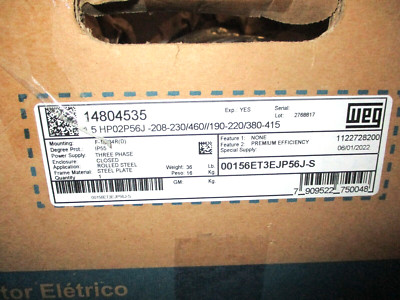 NEW WEG 14804535 MOTOR 00156ET3EJPP56J-S 1-1/2 HP 3 PHASE