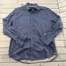 Robert Graham Tailored Long Sleeve Polka Dot Button Front Shirt Men's XL Blue