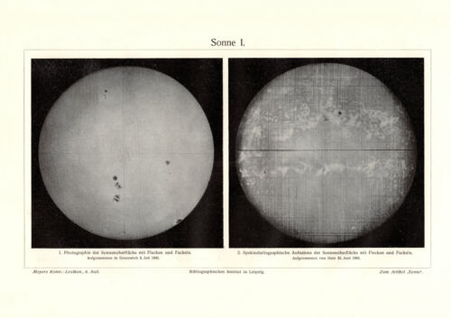 Sonne I. - II. historischer Druck Autotypie ca. 1907 antike Bildtafel Astronomie - Bild 1 von 11