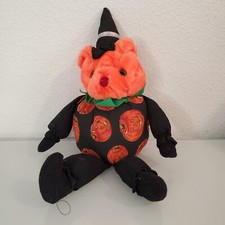 Vintage Halloween 9" Witch Pumpkin Bear Plush Stuffed Animal Play by Play 90s