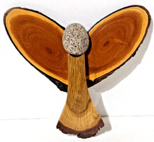 Wooden Handmade Live Edge ANGEL Wall Hanging 6.5" Rock Face Signed