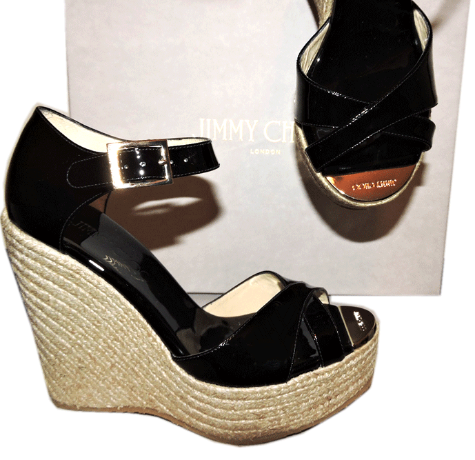 Jimmy Choo Pallis Cuña y Correa en el tobillo Negro Zapatos Alpargatas de la bomba 39 - 8.5 Jimmy Choo Pallis Cuña y Correa en en en el tobillo Negro Zapatos Alpargatas de la bomba 39 - 8.5 marca en liquidación de venta