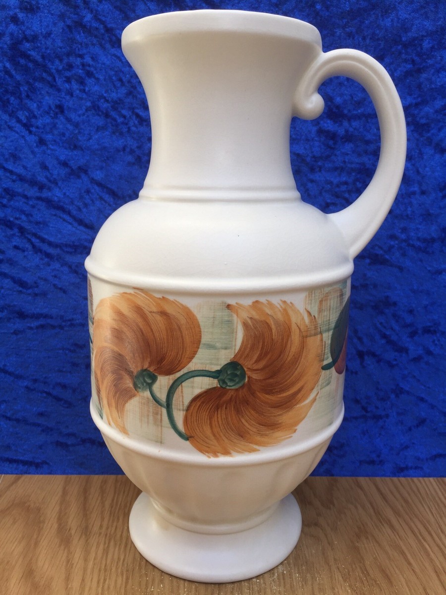 Vintage E. Radford Pottery, Large Hand Painted 10'' Floral Jug c