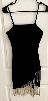 SHEIN Black Fitted Mini Dress with Rhinestone Fringe and Spaghetti Straps  sz M/6 | eBay