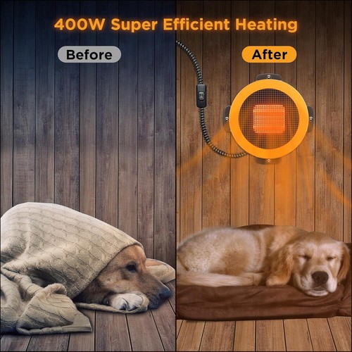 TURBRO Neighborhood Dog House Heater 400W, Wall Mount 10ft Anti Bite Cord,Yellow - Picture 10 of 16