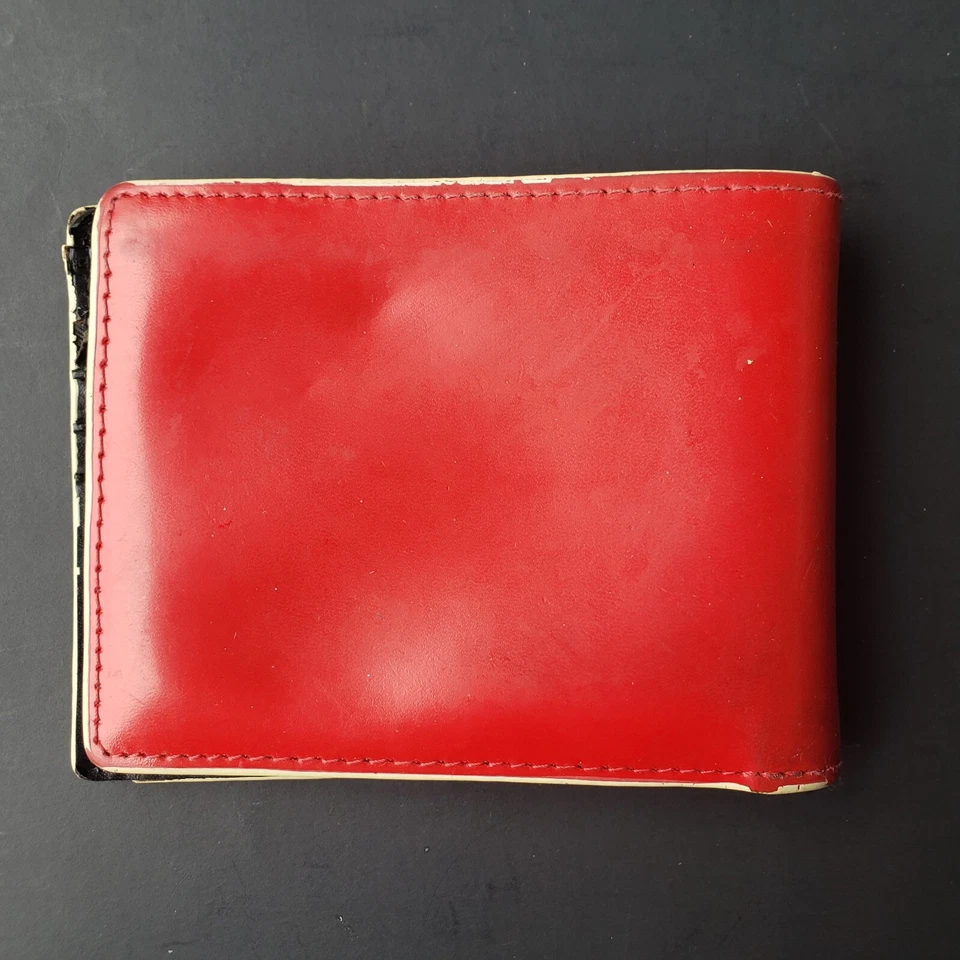 J Fold Perforated Art Deco Red Genuine Leather Trendy Fashion Bifold Wallet - Image 2 of 4