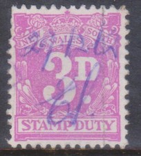 (F315-66) 1950 NSW 3d violet stamp duty (BP)