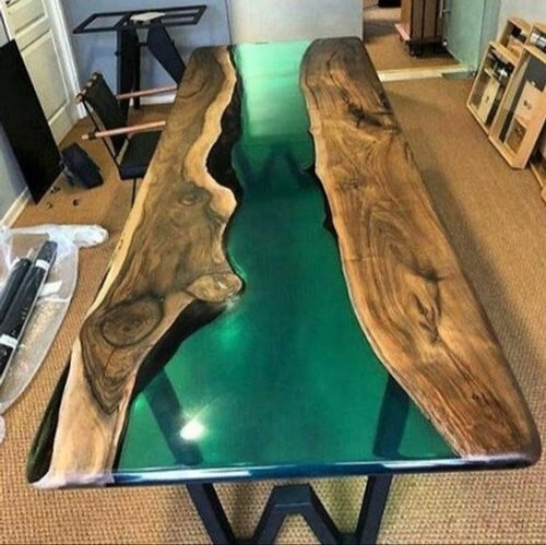 96x48 Inch Solid Wood and Epoxy Resin Dining Table Top-image
