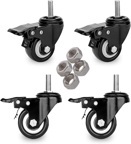 2" Stem Caster Wheels with Safety Dual Locking 600Lbs Heavy Duty Threaded Stem C - Picture 11 of 12