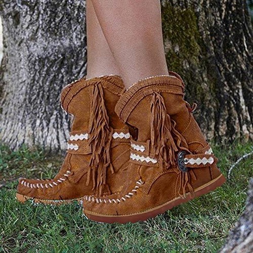 Faux Suede Tassel Boots Shoes Size 