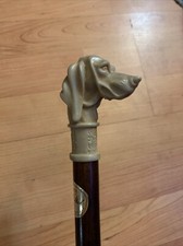 Vtg Wooden Walking Stick Cane Dog Head Hand Crafted In England 36 Inches