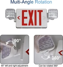 LED Exit with Emergency Lights with Two Adjustable Heads, Red Letters,120-277VAC