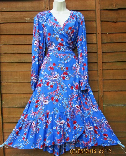 Brand New Per Una Marks & Spencer Size 20 Blue Floral Ditsy Print Wrap Dress - Picture 5 of 14