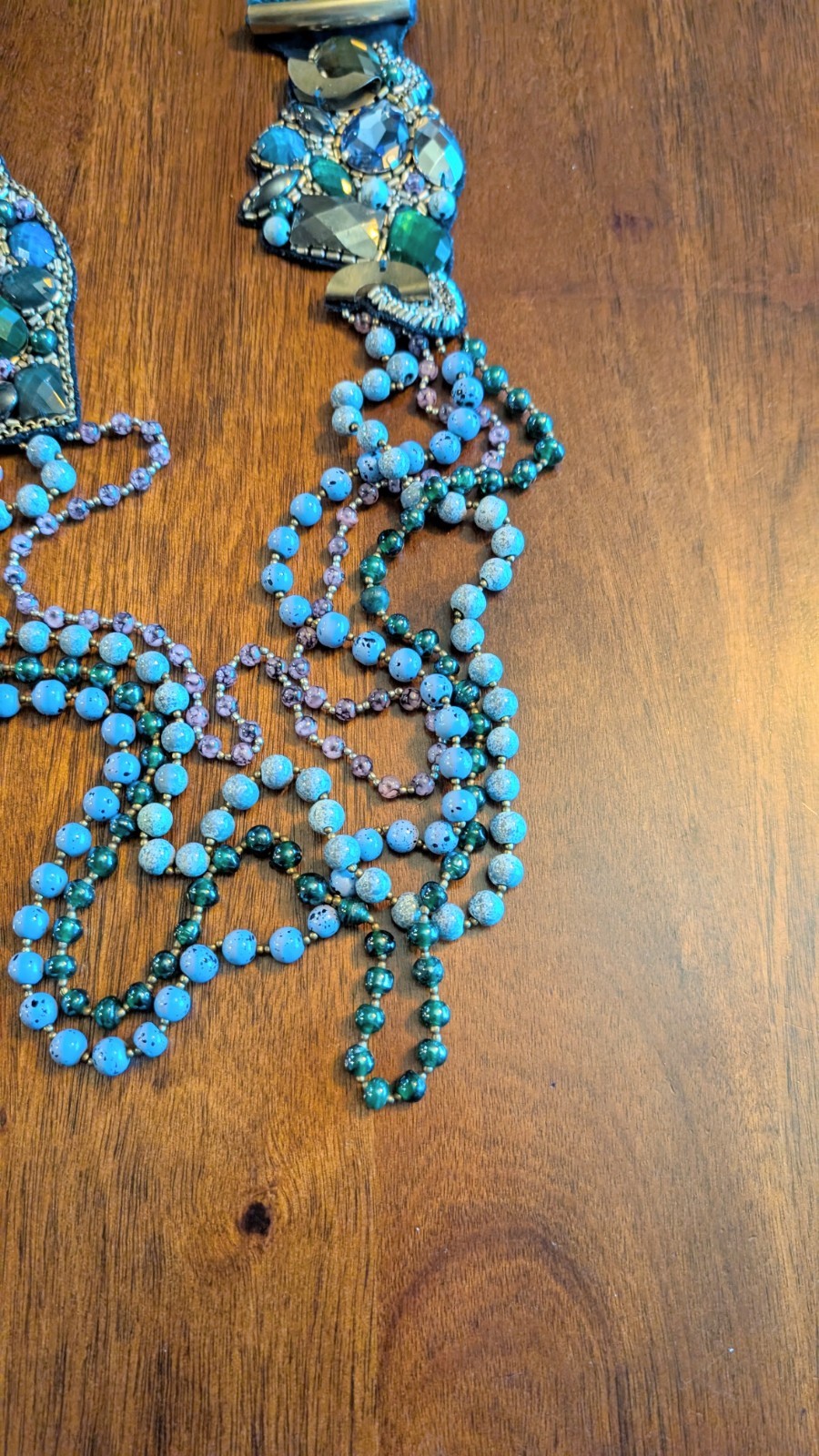 Mixed Materials Artisan Statement Necklace Blue P… - image 8