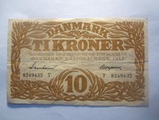 1943 DENMARK 10 KRONER PREFIX T