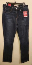 Levi Strauss Signature Women's 12M Mid Rise Straight Jeans Dark Wash Blue 53525