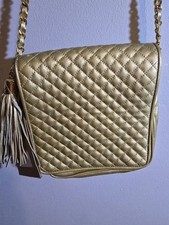Metallic Gold Quilted Crossbody Bag with Gold Chain Strap Unbranded