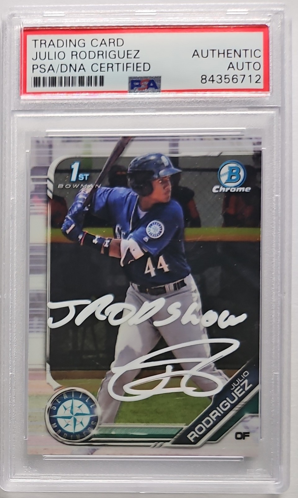 2019 BOWMAN CHROME ROOKIE JULIO RODRIGUEZ PSA AUTHENTIC AUTO INSCRIBED JROD SHOW view 1