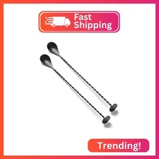 BRIOUT 2 Pcs Bar Spoon, 12 Inches Long Handle Drink Stirrer, Stainless Steel Bar